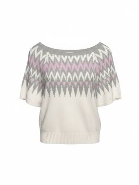 Charlotte Russe Cream, Light Pink & Gray Patterned Scoop Neck Sweater
